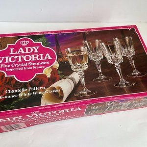 Vintage Lady Victoria Fine Crystal Stemware Chantelle Pattern 6oz Wine Glasses